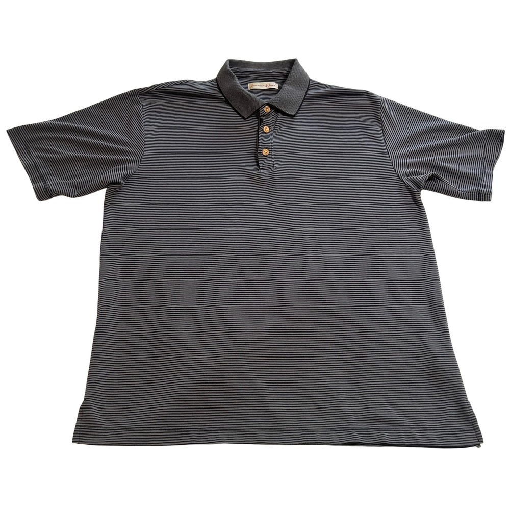 Jamaica Jaxx Mens XL Grey Black Striped Modal Blend Short Sleeve Polo Shirt